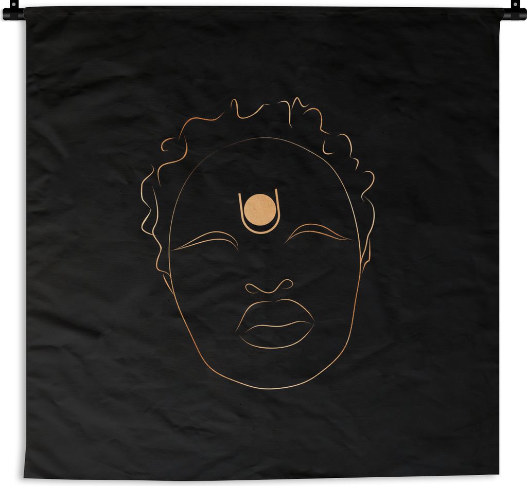 MuchoWow Wandteppich Wandbehang Frau - Gold - Strichzeichnung 150x150 cm Tapisserie Dekoration Wandtuch - Wohnaccessoires - Modernes