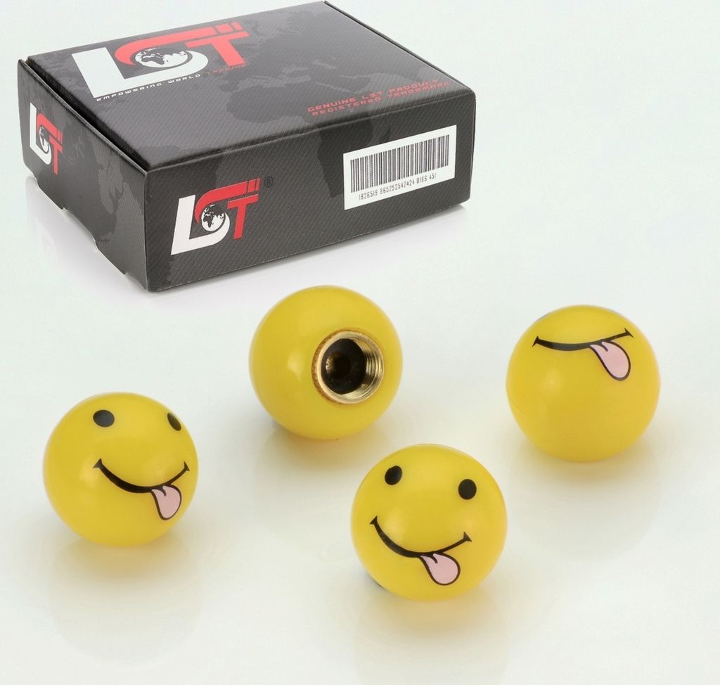 4x Reifen Ventilkappen Kappe Smiley Zunge Gelb für VW SEAT SKODA