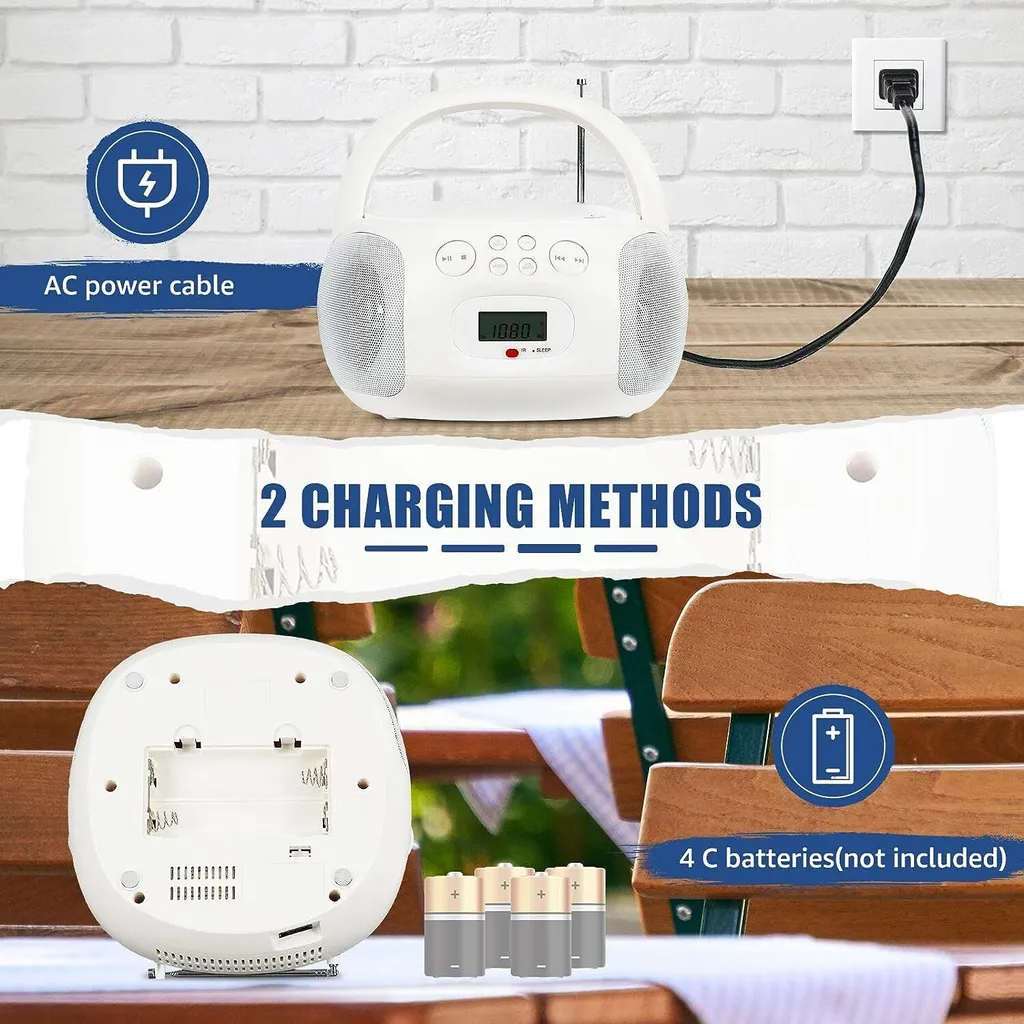 Retekess TR636 Radio CD avec Télécommande et Bluetooth - Blanc Compact