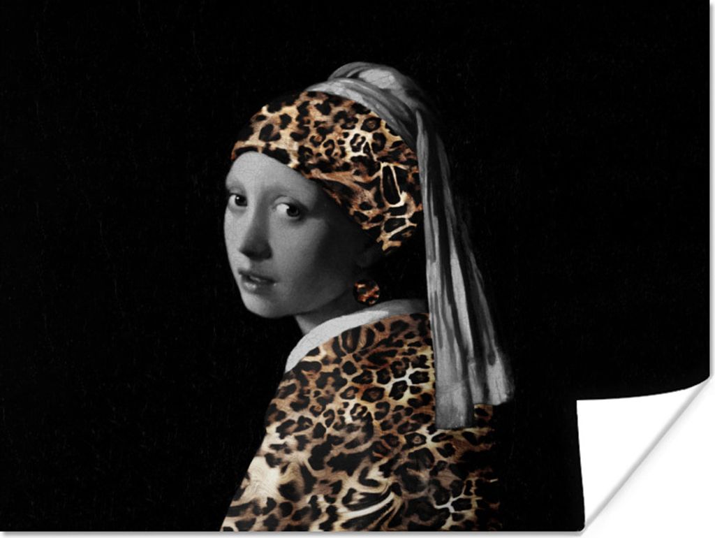 MuchoWow Poster Gemälde - Mädchen mit Perlenohrring - Panther 120x90 cm - Wandbild