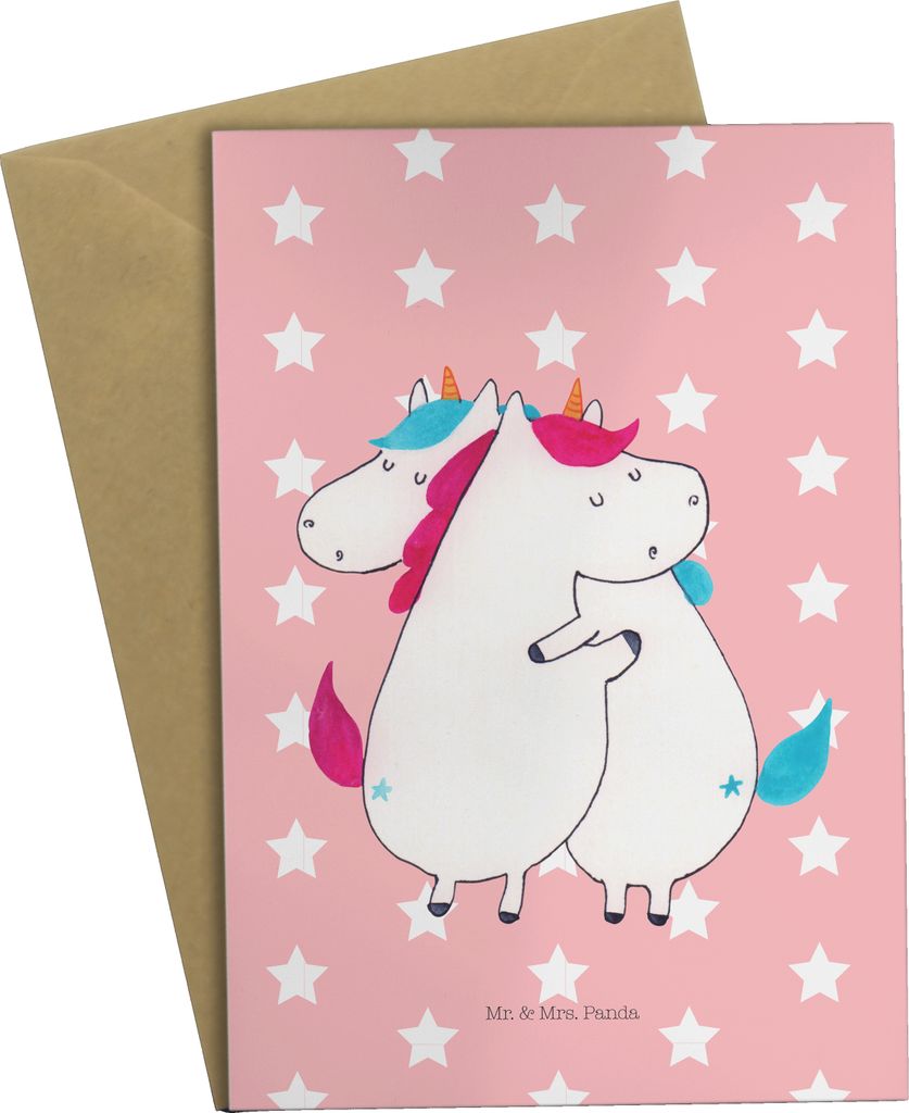 Mr. & Mrs. Panda valentinstagskarte Einhörner Umarmen - Rot Pastell - Geschenk, genesungskarte, hochzeitskarten, Unicorn, einladungskarten, Freund...