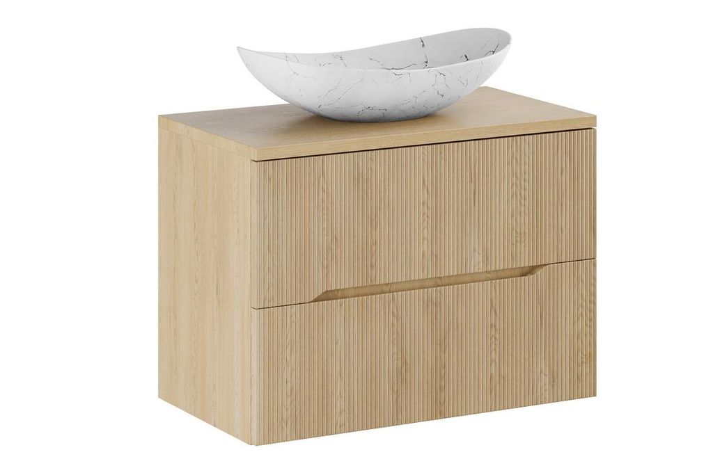 Badmöbel-Set Mit Aufsatzwaschbecken Arbeitsplatte 80 cm & Unterschrank 80 cm , Nordic Cremona N BM400 - Cremona-Eiche/Weiß Matt