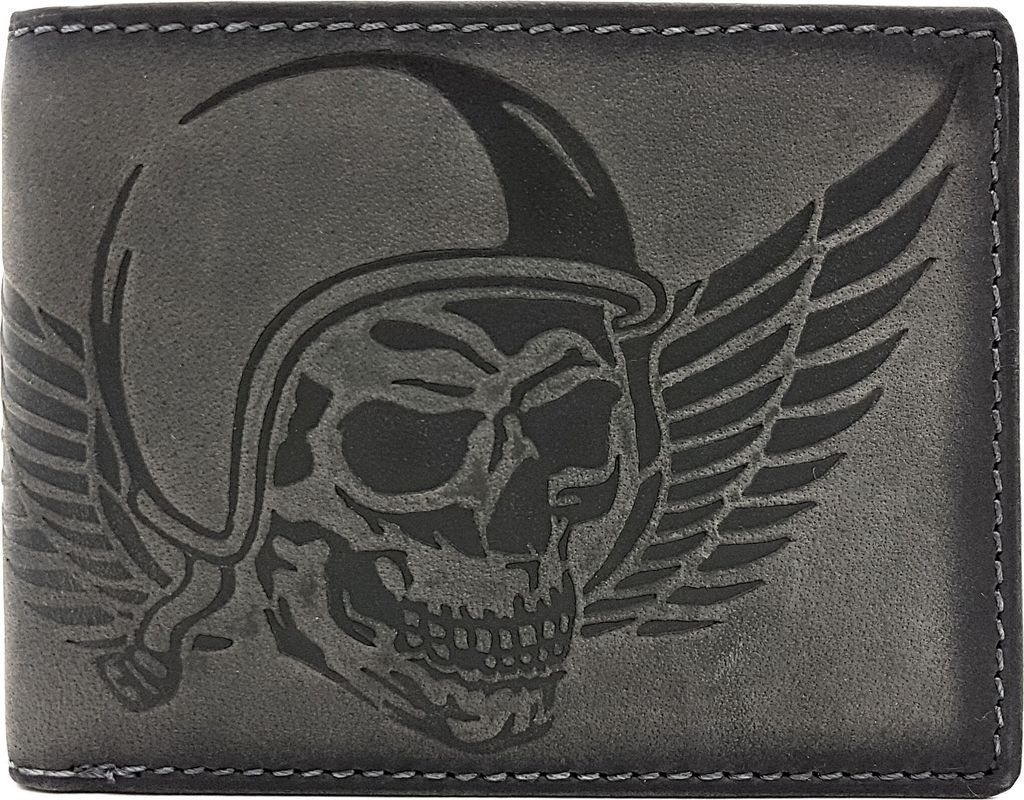 Jockey Club echt Leder Geldbörse Geldbeutel Hunterleder Portemonnaie Totenkopf Wing of Hell mit RFID Schutz