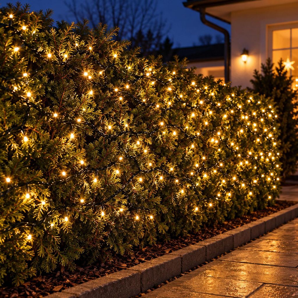 400er Cluster Lichterkette LEDs Innen Außen Trafo warmweiß Kabel Dunkelgrün