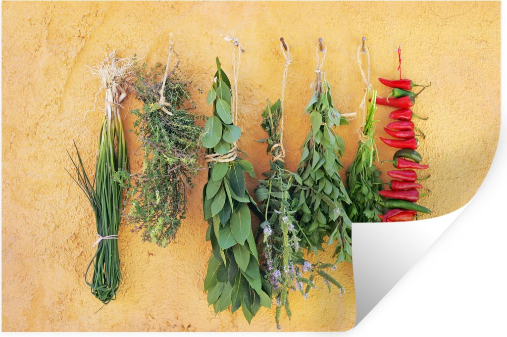 MuchoWow Wandtattoo Wandsticker Wandaufkleber Mediterrane Kräuter 60x40 cm Selbstklebend und Repositionierbar - Wierderverwendbar - Selbstklebend