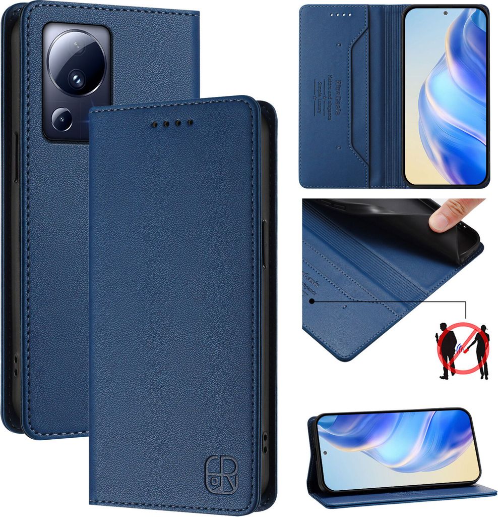 Lederhülle für Xiaomi 13 Lite/Xiaomi Civi 2 Hülle Flip Brieftasche Kartenfächern Ständer Schutzhülle Blau