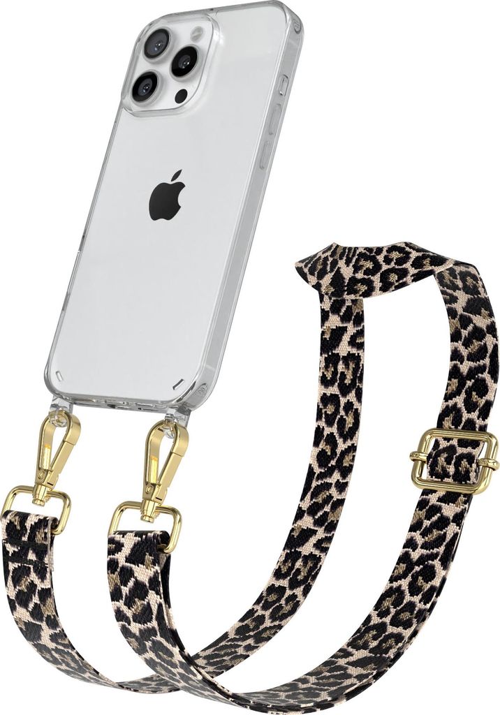 Apple iPhone 16 Pro Max Chain Eyelets Slim Neck Strap Set Leo Style 13 Black/Taupe 03 Metall Gold