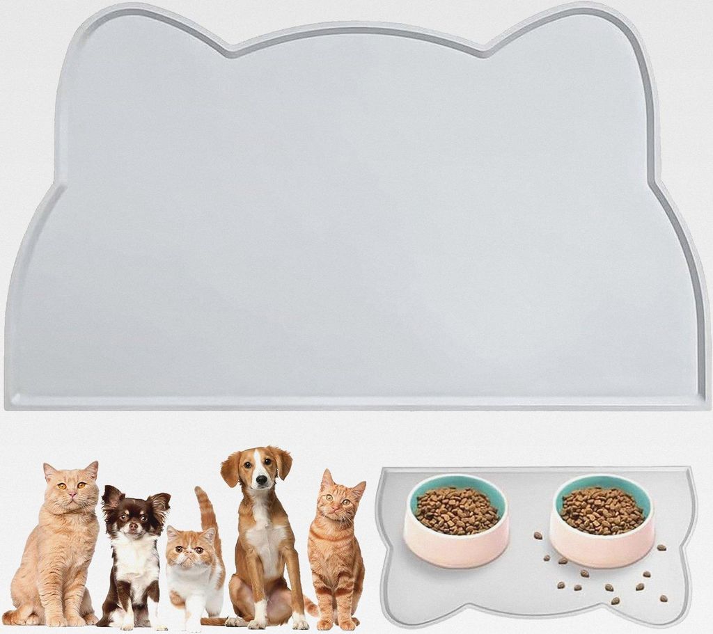 Napfunterlage für Kleine Hunde und Katze, 44x25 cm Silikon Futterplatz Matte, Wasserdichte & Rutschfeste Futtermatte für Katzennapf und Hundesch...