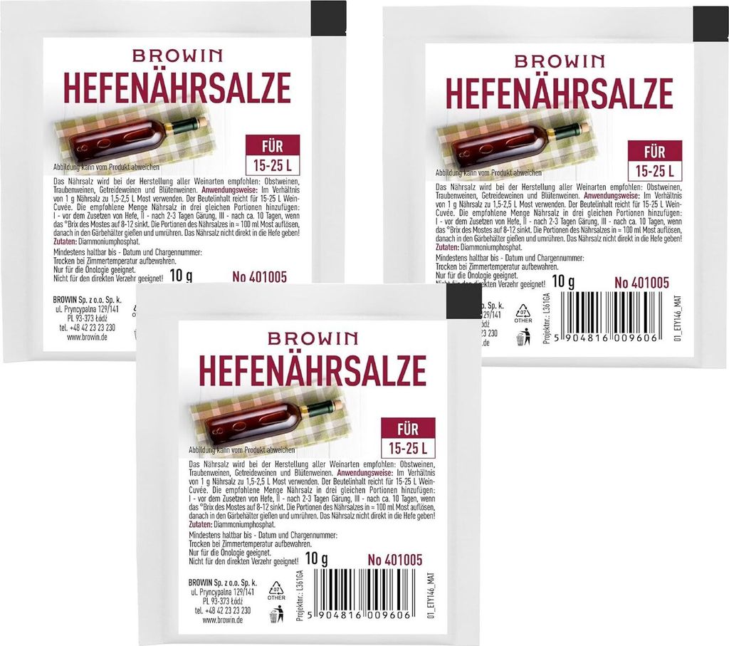 3x 10g Hefenährsalz, Weinhefe, Wein, Trockenhefe, Produktbild 