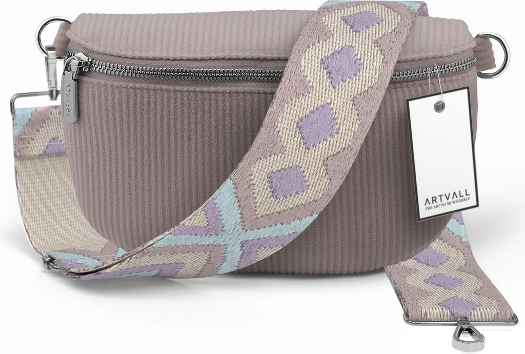 ARTVALL - Umhängetasche aus Cord, Klein mit verstellbarem Schultergurt, abnehmbares Taschenband, Crossbody Bag in Rosa