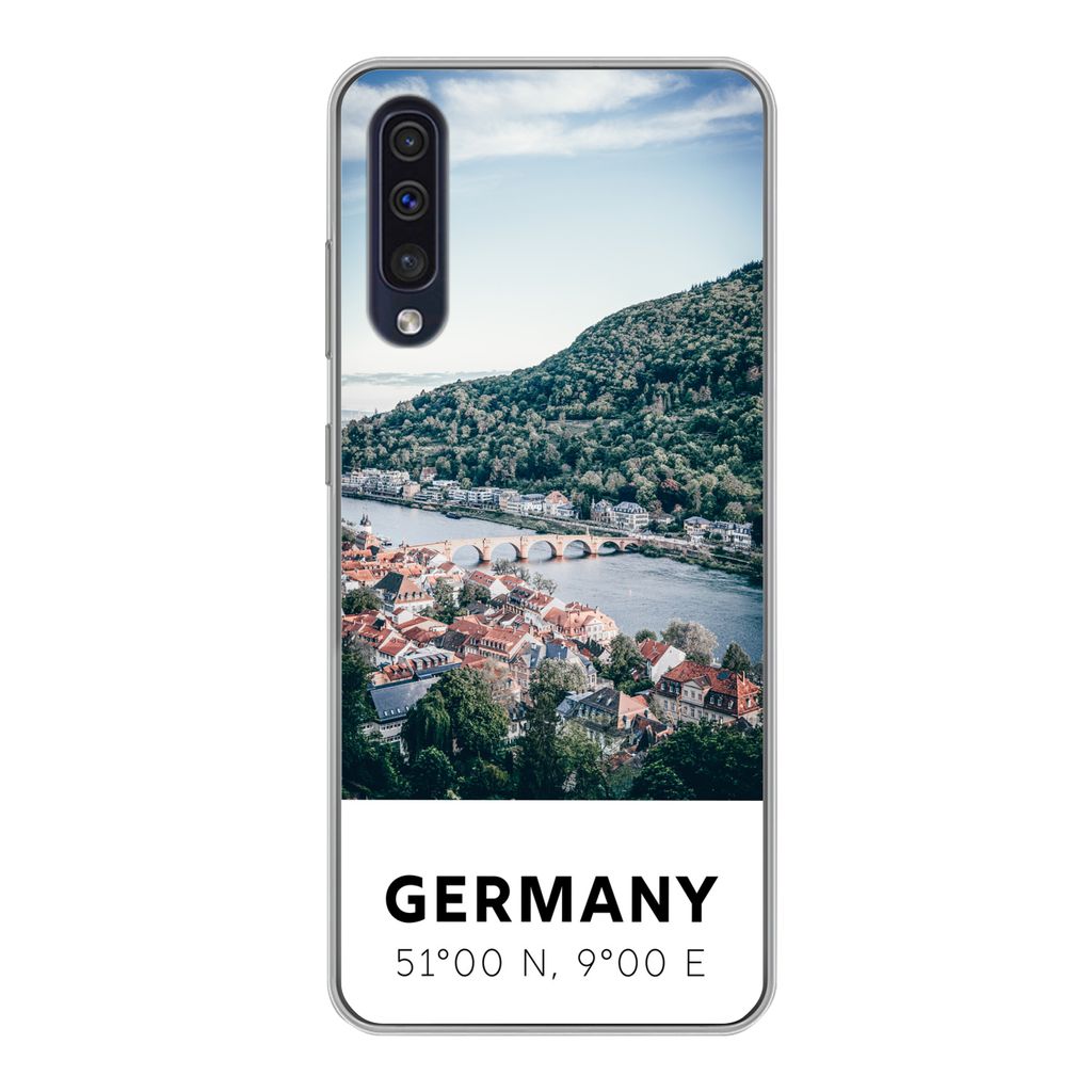 MuchoWow Handyhülle Schutzhülle Hülle für Samsung Galaxy A30s Deutschland - Heidelberg - Sommer Silikon Softcase Handy Hülle - Karteninhaber