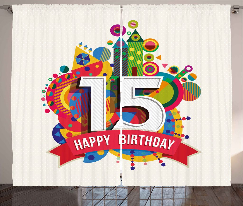 ABAKUHAUS Spaß Rustikaler Vorhang, Geburtstag Fifteenth, Wohnzimmer Universalband Gardinen mit Schlaufen und Haken, 280 x 175 cm, Mehrfarbig