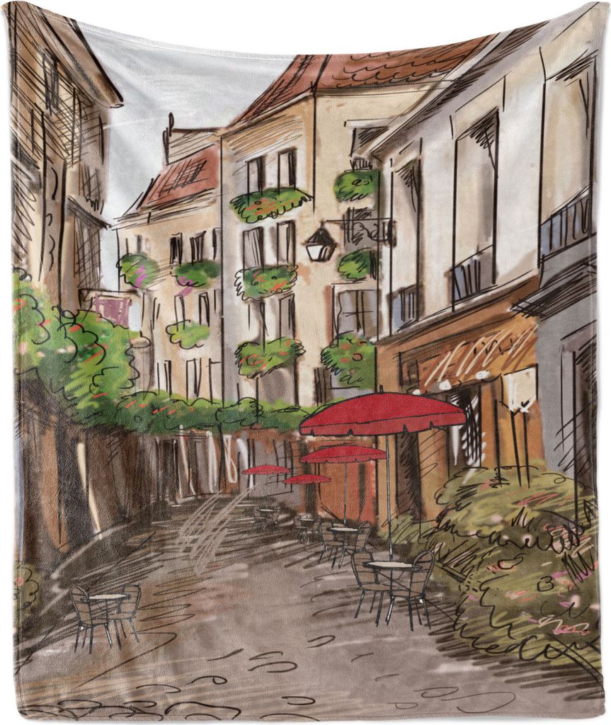 ABAKUHAUS Skizzieren Weich Flanell Fleece Decke, Romantische Patio Szene Skizze, Gemütlicher Plüsch für den Innen- und Außenbereich, 125 x 175 ...