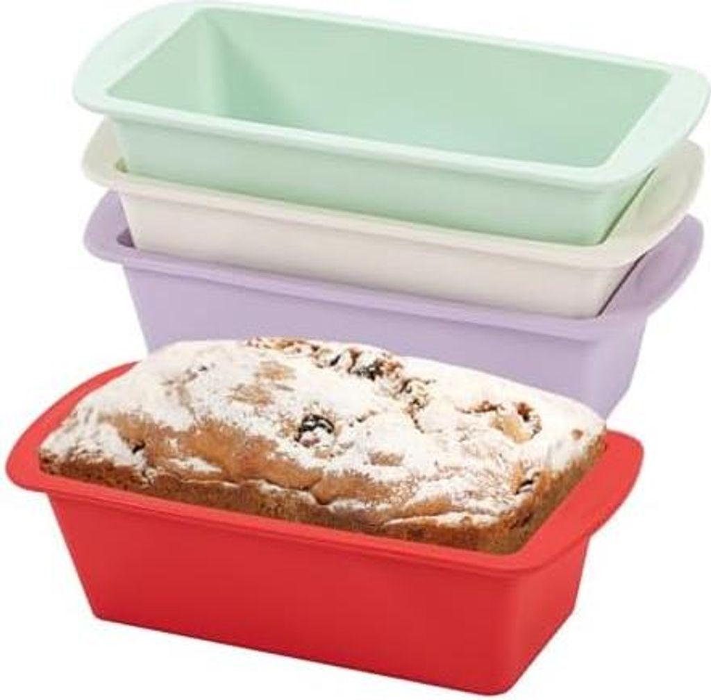 4 Stück Silikon Backform, Klein Brotbackform 20 x 9.5 x 5.5cm, Kuchenform Rechteckig Kastenform Tortenform Toastbrot, Airfryer Silikonformen Brotf...