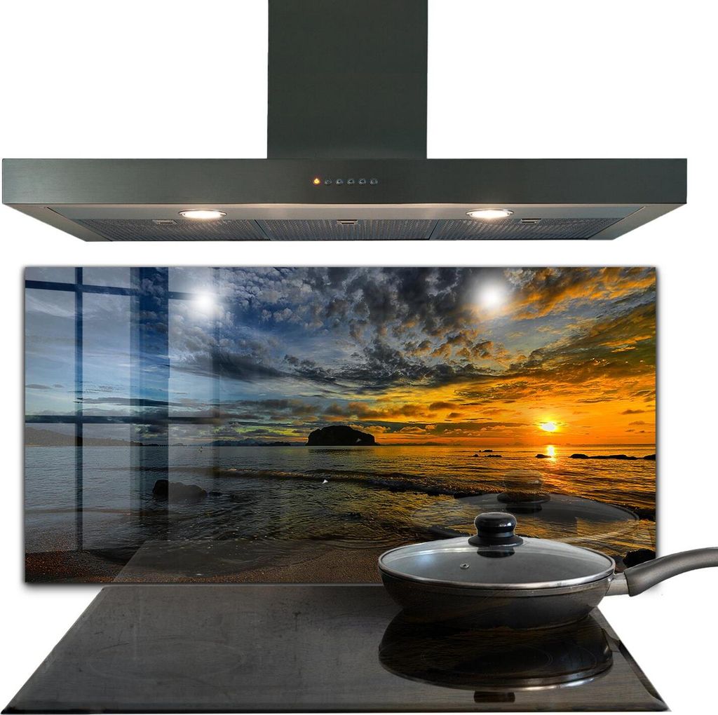 Spritzschutz aus Glas Küchenrückwand - Wandschutz für Herd und Spüle - 140x70 cm - Sonnenuntergang über dem Meer