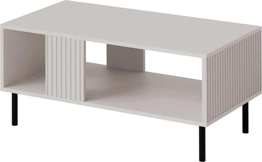 Table basse rectangulaire Timote avec étagère de rangement tons écrus - 4