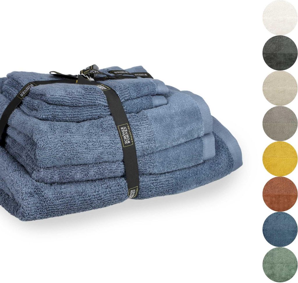 SCHÖNER WOHNEN-Kollektion Handtuch Set SENSE Blau 5er Set (1x 140x70 cm / 2x 100x50 cm / 2x 50x30 cm)