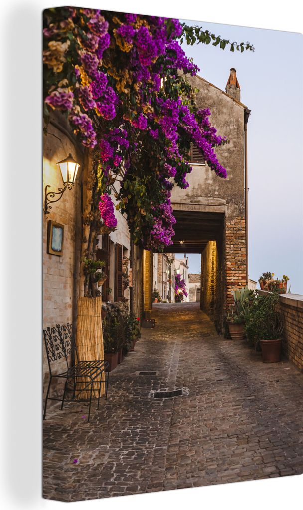 OneMillionCanvasses - Leinwandbilder - 90x140 cm, Italien - Blumen - Straße, Wandbilder Kunstdruck Wanddekoration - Wandschmucke - Schlafzimmer