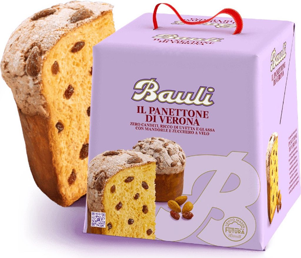 A Bauli Panettone di Verona cake and its packaging are displayed.