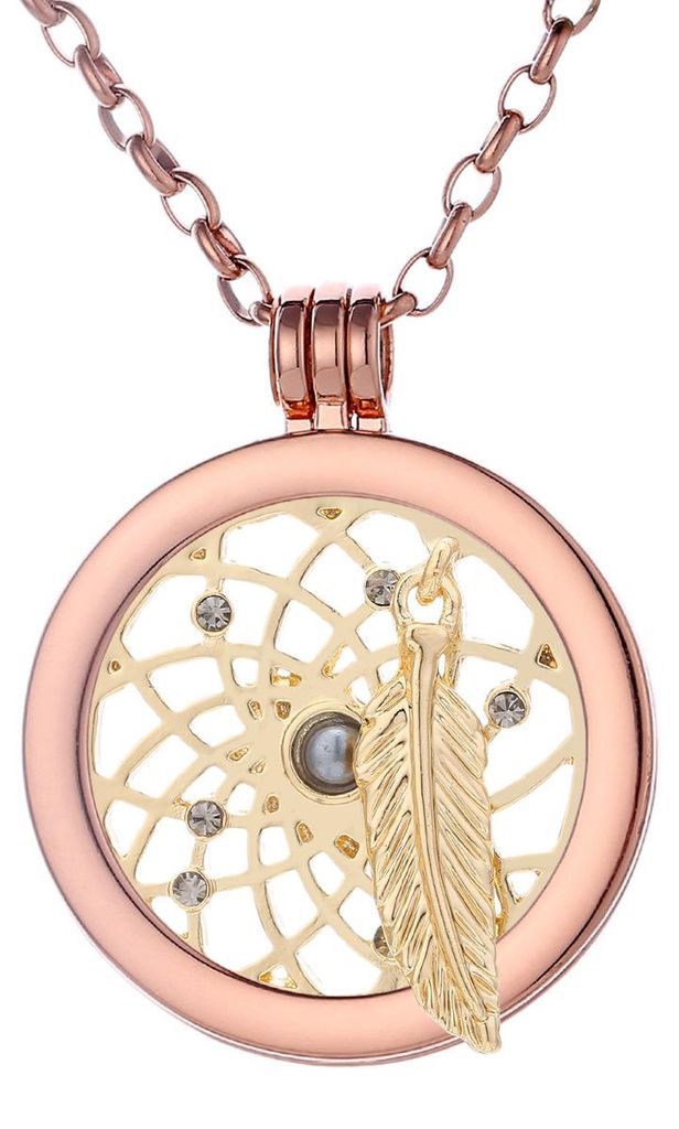 Morella Damen Halskette roségold 70 cm Edelstahl mit Amulett und Coin 33 mm Traumfänger gold in Schmuckbeutel