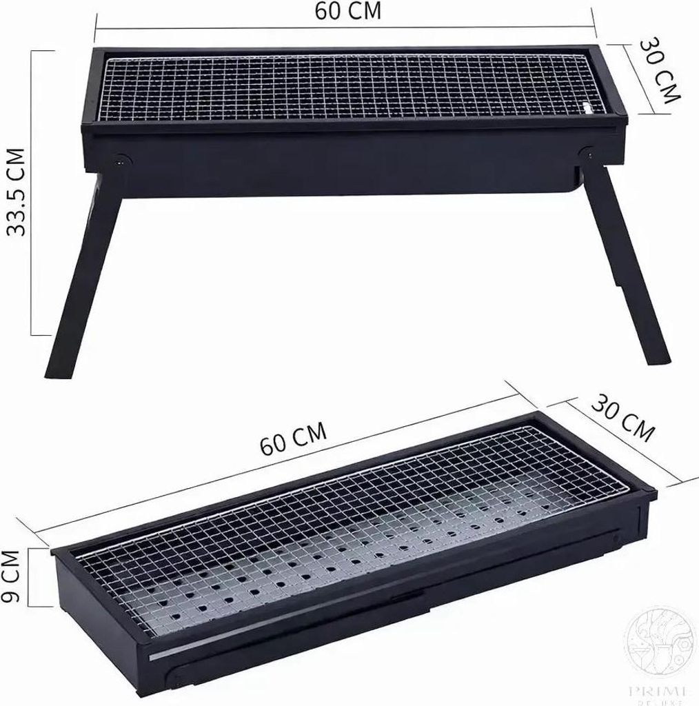 Faltbarer Holzkohlegrill 60 cm – Tragbarer Tischgrill mit Edelstahl-Grillrost & Kohle-Trennsystem