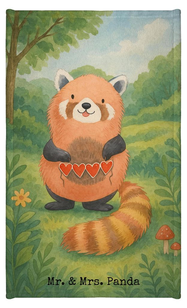 Mr. & Mrs. Panda Handtuch Roter Panda Design - Weiß - Geschenk, Lieblingsmensch, Herz, Klein, badezimmer, Liebe, Liebling, Lustige Sprüche, Rot, ...