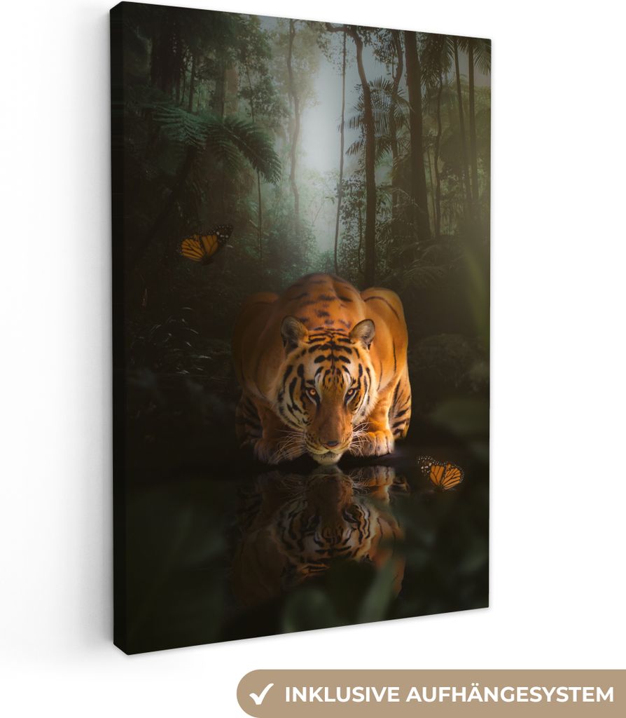 OneMillionCanvasses - Leinwandbilder - 90x140 cm, Tiger - Gold - Dschungel, Wandbilder Kunstdruck Wanddekoration - Wandschmucke - Schlafzimmer