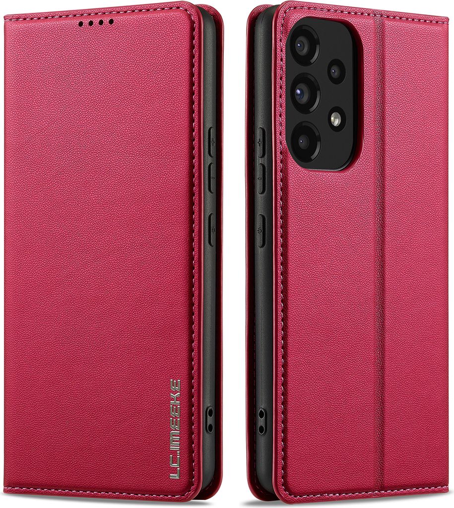 Handyhülle für Samsung Galaxy A52s / A52 5G/A52 4G, Magnetische Flip Leder Hülle mit Kartenfach und Standfunktion Rot