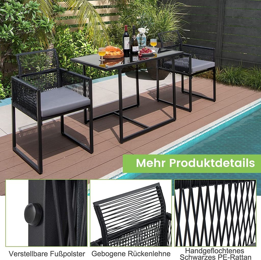 COSTWAY 3-teiliges Gartenmöbel-Set, Rattan Balkonmöbel-Set Produktbild 5