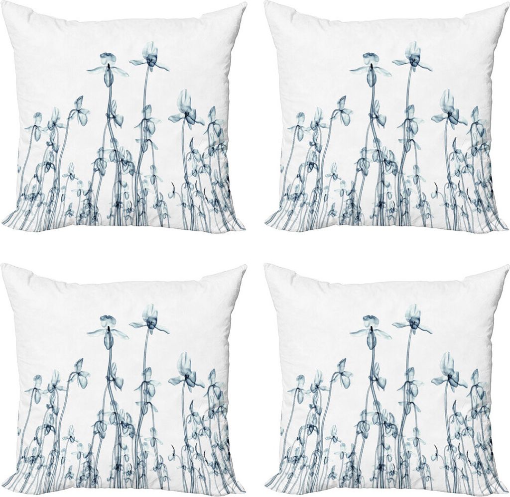 ABAKUHAUS Blume Kissenbezug Set (4 Stück), Orchideen-Blumenfoto, Moderner Doppelseitiger Digitaldruck, 60 cm x 60 cm, Teal weiß