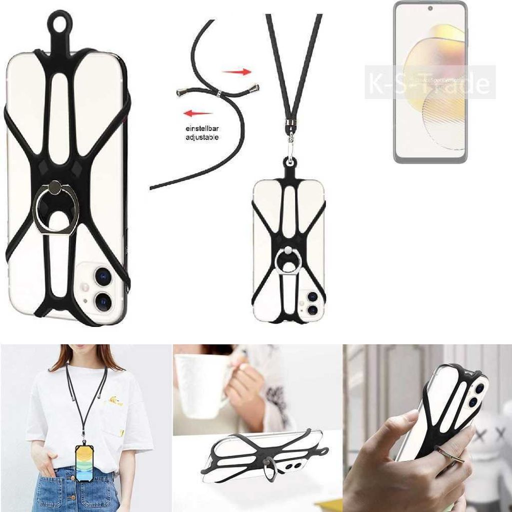 K-S-Trade 3in1 Handykette Handyband Handykordel Halsband Smartphone-Ring Handy-Ring kompatibel mit Motorola Moto G73 5G Fingerhalterung Handyring