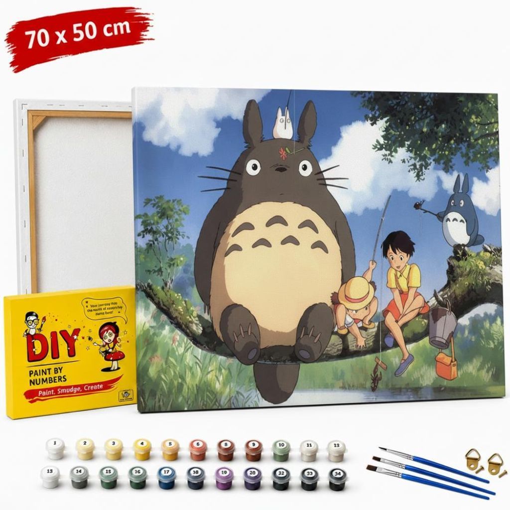Quadro da colorare seguendo i numeri con cornice Totoro Immagine del prodotto 
