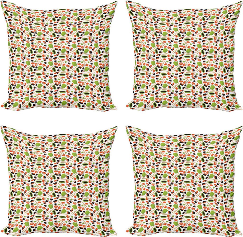 ABAKUHAUS Wasabi Kissenbezug Set (4 Stück), Küche Muster, Moderner Doppelseitiger Digitaldruck, 50 cm x 50 cm, Salmon Lime Green White