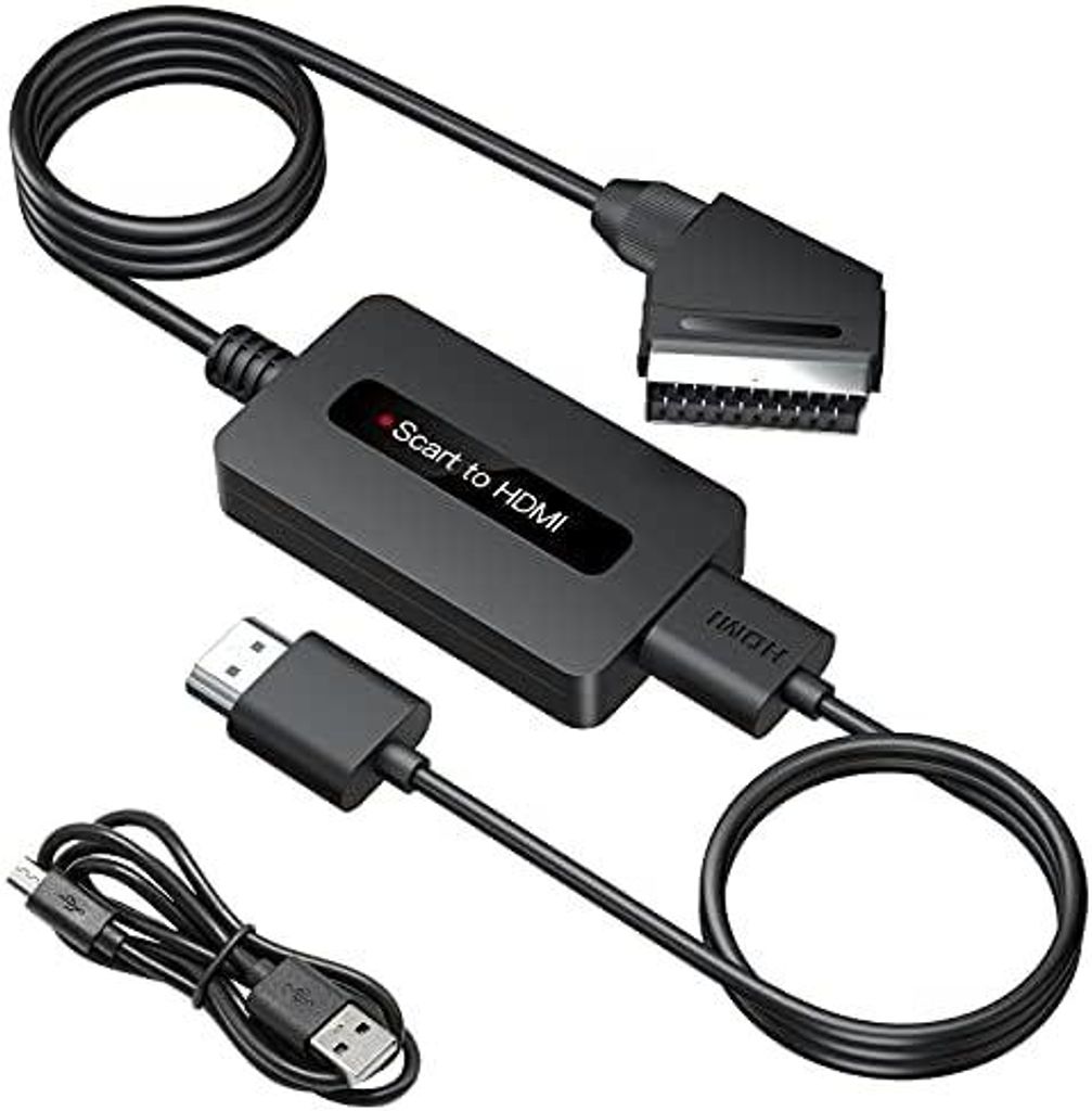 Scart auf HDMI Konverter mit HDMI-Kabel und ScartKabel, Männlich Scart zu HDMI Adapter