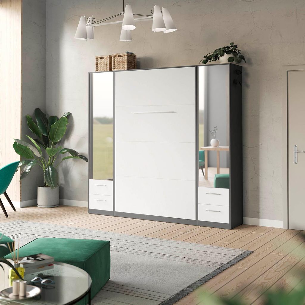 SMARTBett Spiegelschrank Kleiderschrank mit Spiegeltür 50cm Anthrazit/Weiss