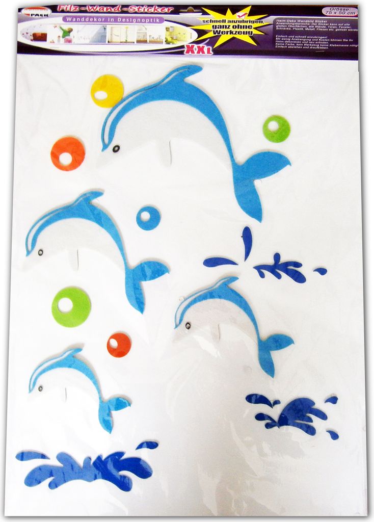 FILZ-WAND-STICKER 75x50cm Wandtattoo Aufkleber Wandsticker Kinderzimmer Kinder 1(Delfin)