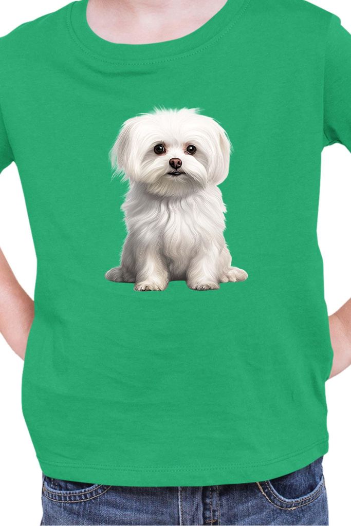 Kinder T-Shirt Dogs Breeds Maltese Dog Breed 006, 7-8 Jahr - 128 / Grün
