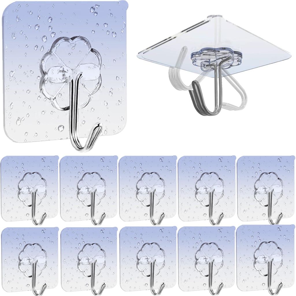 10 selbstklebende Haken, transparente Haken mit Klebeschicht, kein Bohren erforderlich, starke selbstklebende Haken, transparente, wasserdichte, mu...