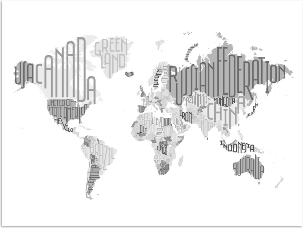 MuchoWow Poster Weltkarte - Buchstaben - Grau 160x120 cm - Foto Plakat