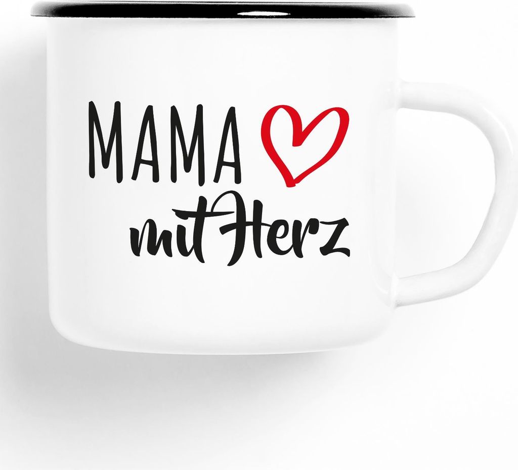 Huuraa Emaille Tasse Mama Geschenk Kaffeebecher Vintage 300ml Mama Präsent