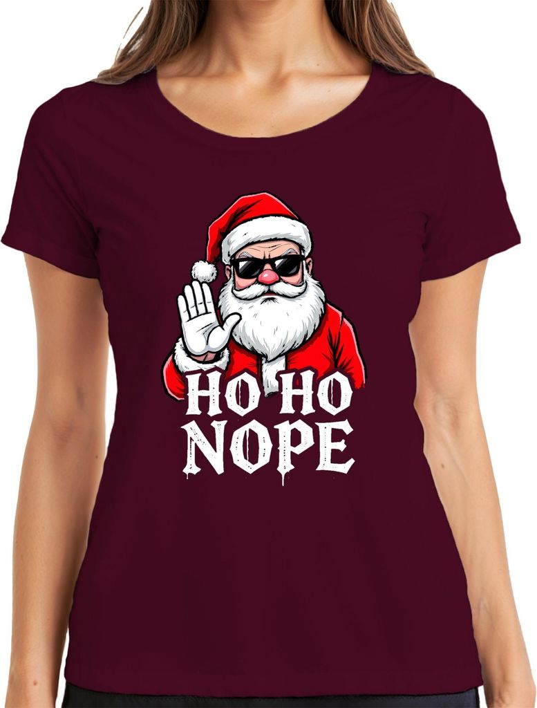 Ho Ho Nope Weihnachtsmann Sonnenbrille lustig Weihnachten Damen T-Shirt, Burgundy, L