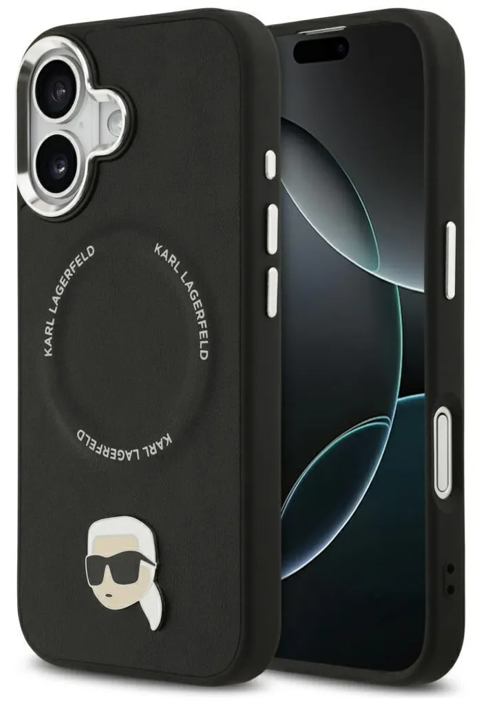 Coque MagSafe iPhone 17 Karl Lagerfeld Noire avec Logo Karl Pin en Relief