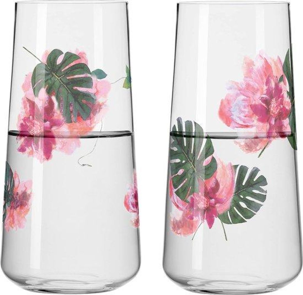 Rosenblüten Muster Gläser Set 2-teilig Rosa
