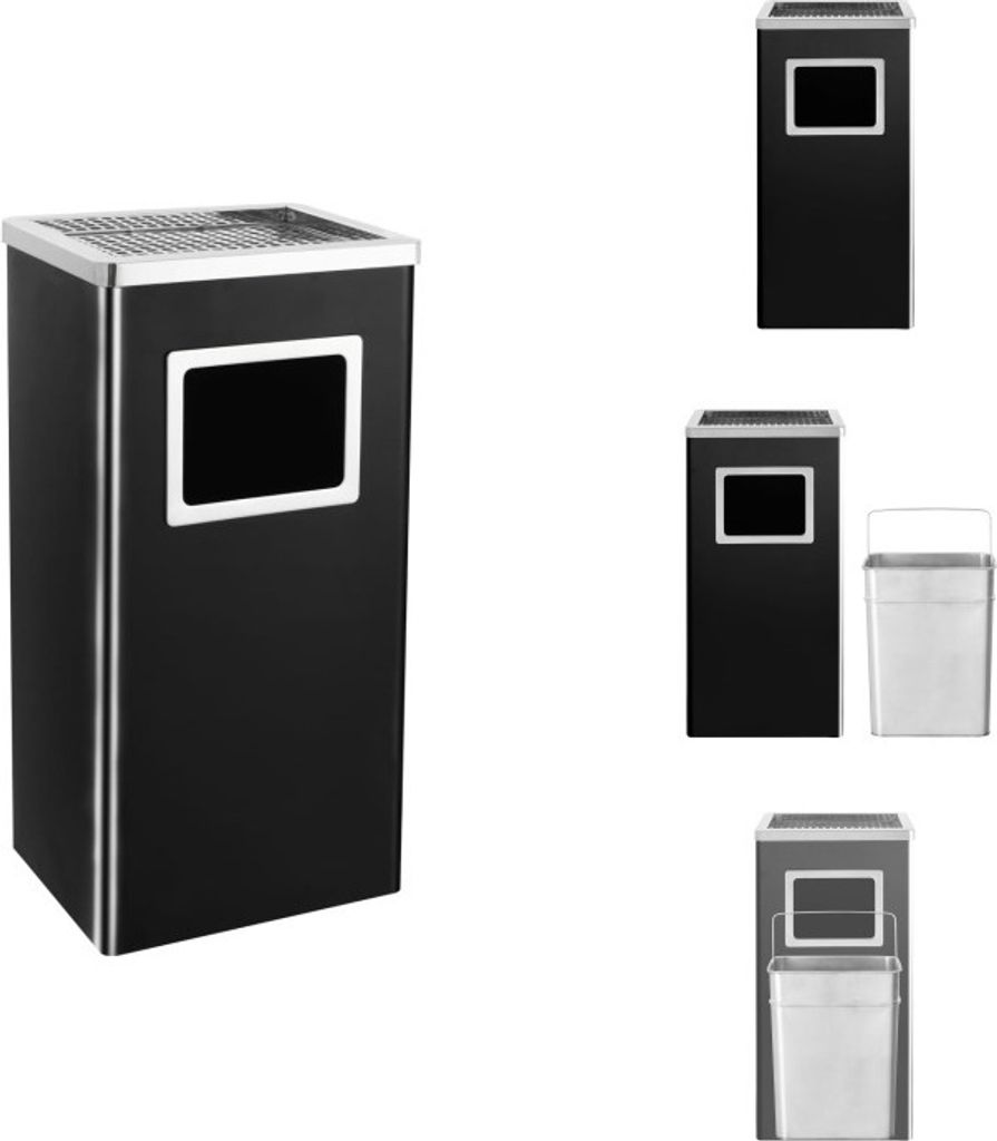 vidaXL Mülleimer mit Aschenbecher Hotel 45 L Stahl Schwarz - Mülltonnen & Abfalleimer