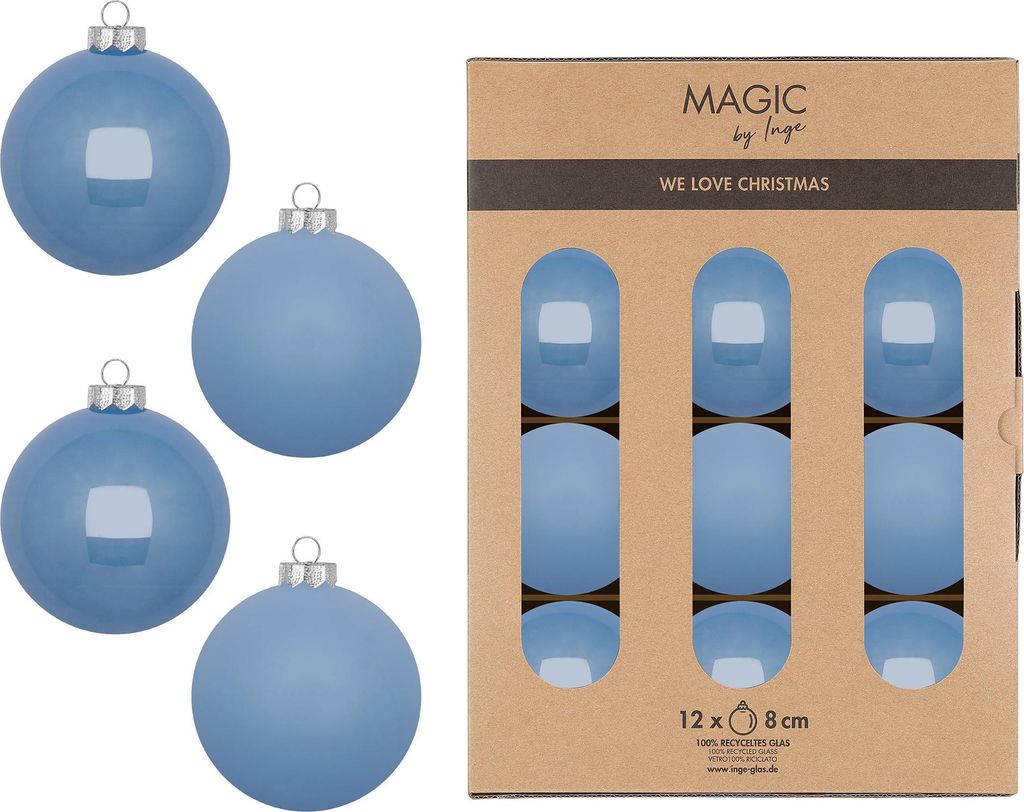 Weihnachtskugeln Glas 8cm 12 Stück - Airy Blue Produktbild 