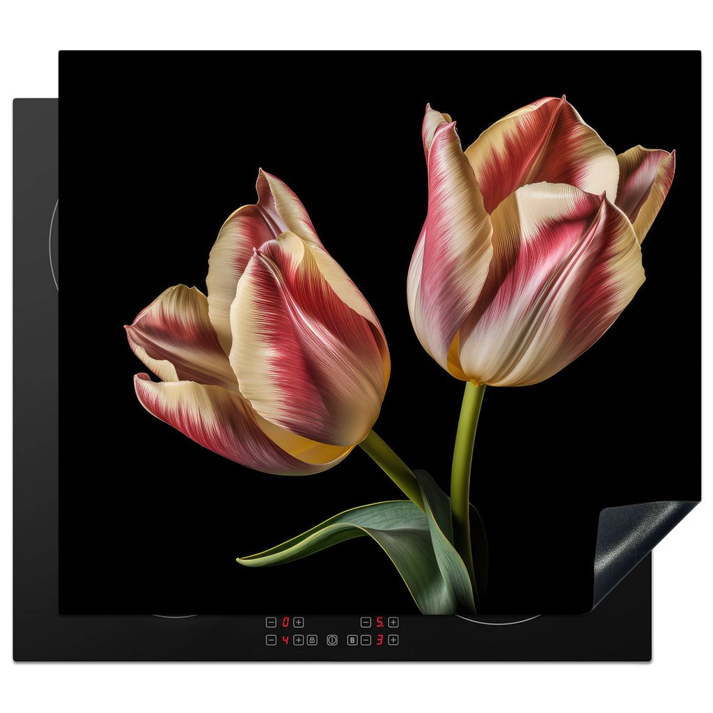 KitchenYeah Herdabdeckplatte Tulpen - Blumen - Rosa - Weiß - Natur , 57x51cm, Küche Deko, Glaskeramikkochfeld Herdabdeckung, Abdeckplatte fùr ...