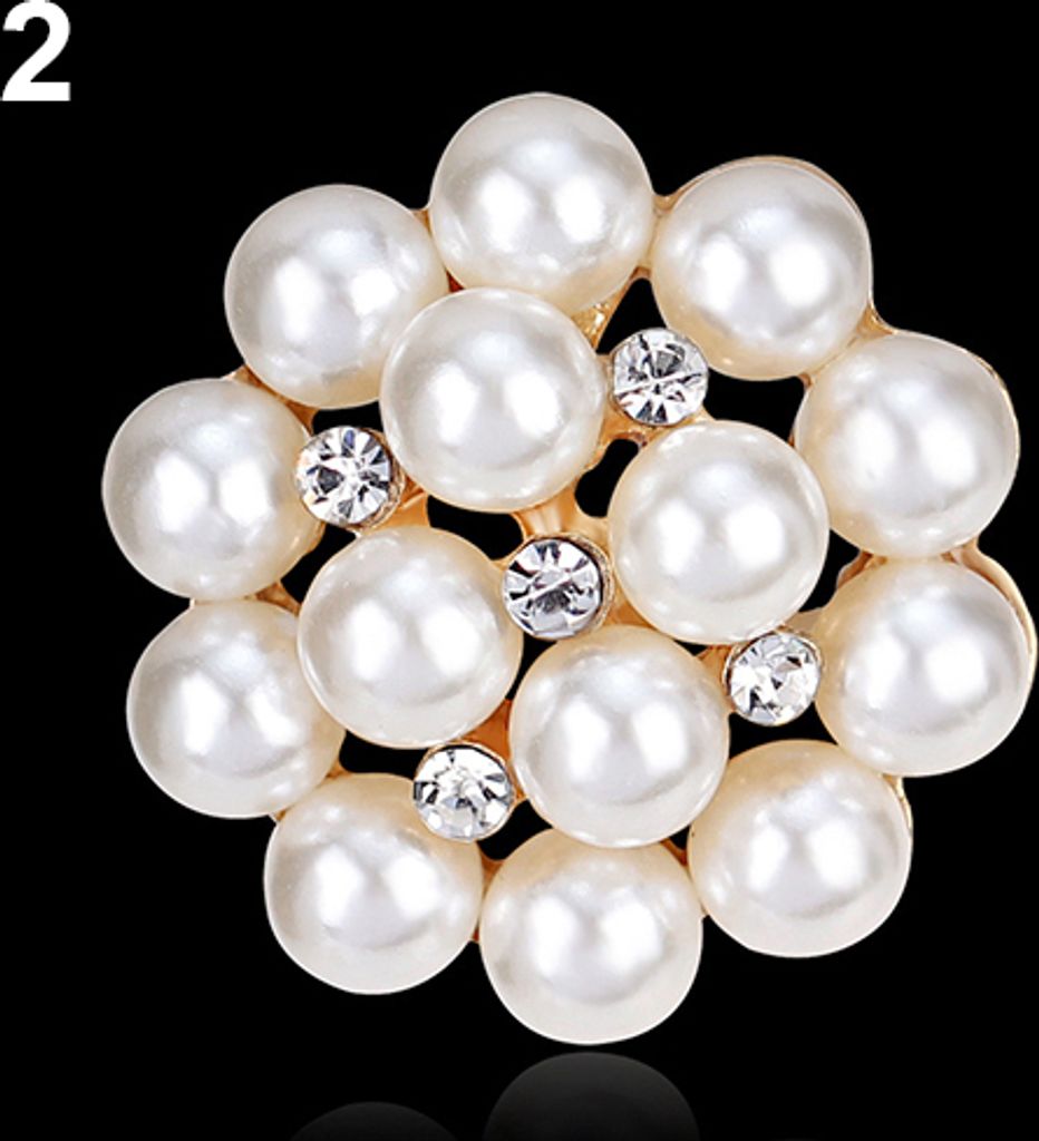 Blume Strass Imitation Perle Brosche Pin DIY Braut Hochzeit Bouquet Dekor-Golden