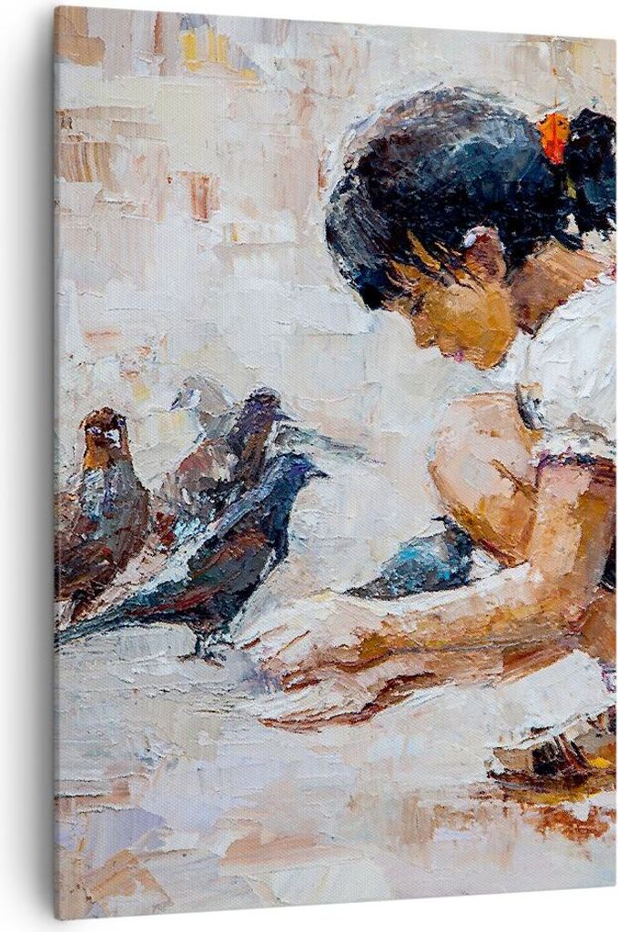 Bild auf Leinwand - Leinwandbild - Einteilig - Kind Vogel Karma - 70x100cm - Wand Bild - Wanddeko - Wandbilder - Leinwanddruck - Wanddekoration - L...
