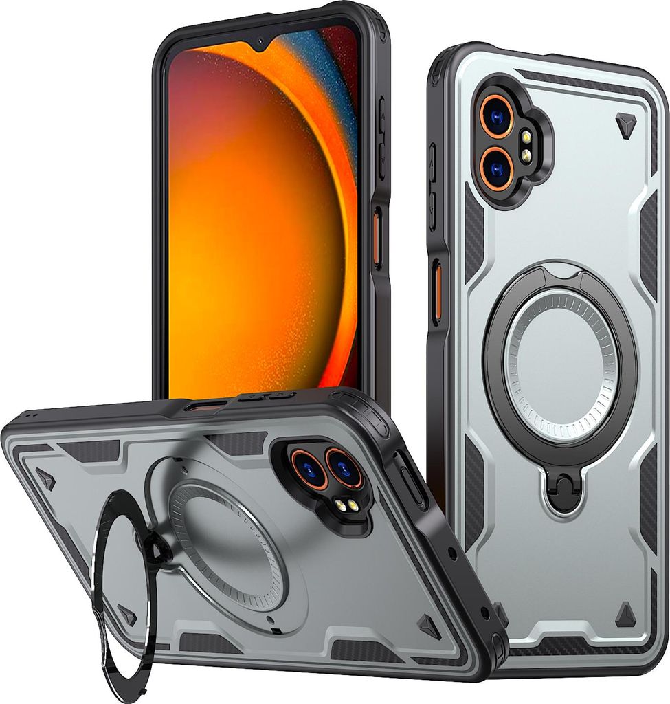 Dual Layer Hülle für Samsung Galaxy XCover7 Pro mit Ring Ständer Magnetisch Stoßfest Handyhülle Grau