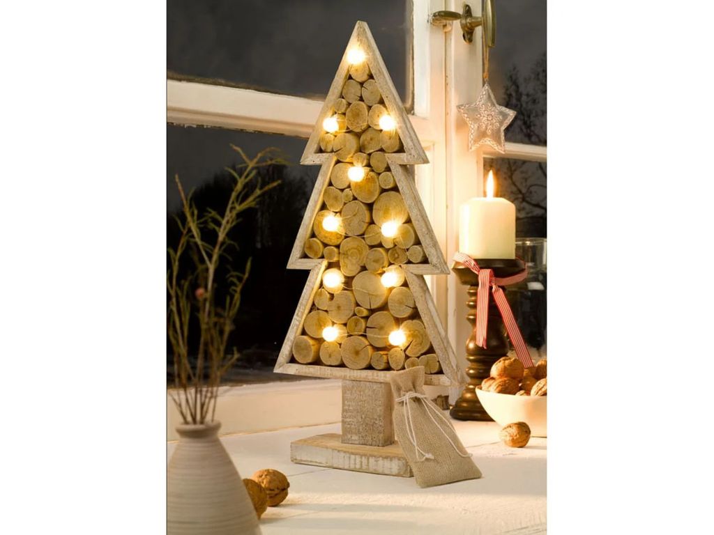 LIVARNO home Holzdekoration mit LED Weihnachtsbaum 6-Stunden-Timer NEU